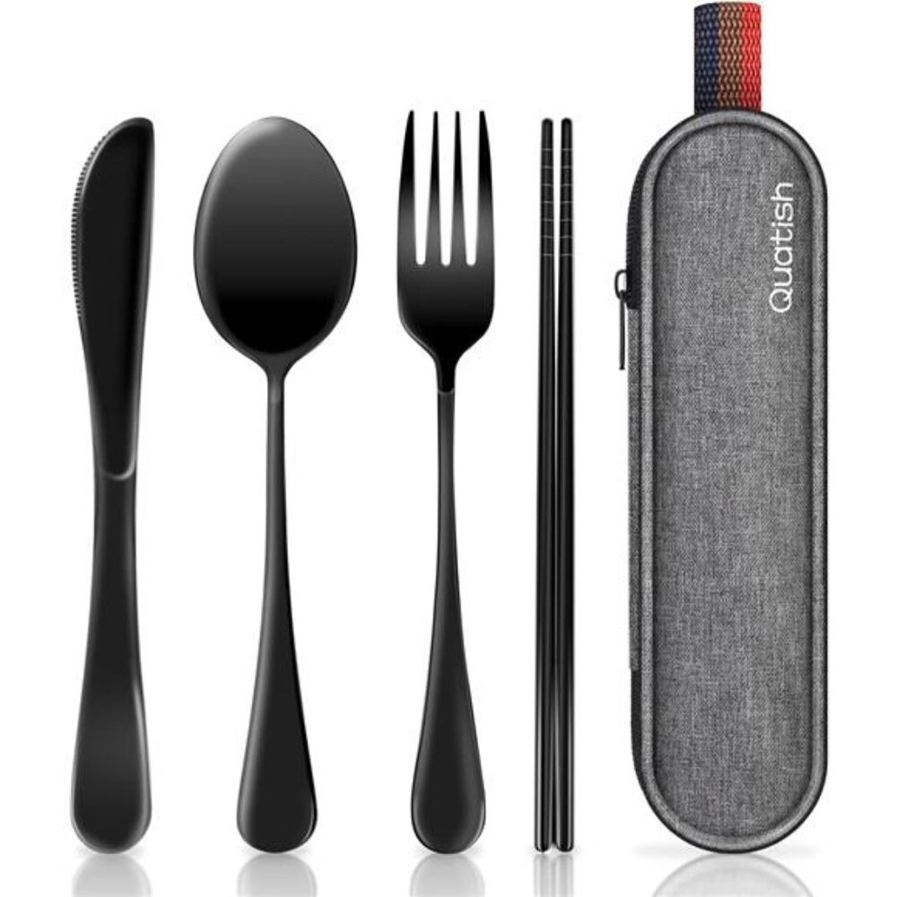 Travel Utensils with Case Portable Silverware Set for Work Stainless Steel